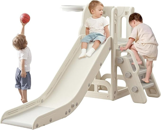 Toddler Slide,Kids Climber Slide with Storage Space and Non-Slip Steps,Indoor Outdoor Playset with Basketball Hoopa and Telescope,Slide for Toddlers Age 1-3