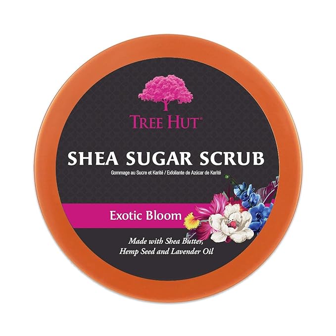 Tree Hut Exotic Bloom Shea Sugar Scrub, Exfoliating, Hydrating & Moisturizing Body Scrub with Shea Butter & Nourishing Essential Oils, Smooth & Soften Skin, 18 oz