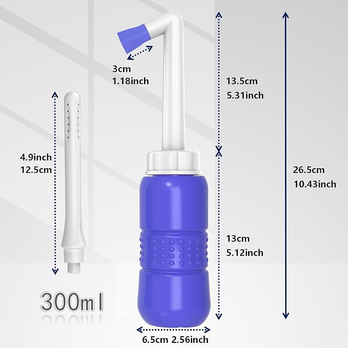 2pcs-Pack Peri Bottle 2IN1 Vaginal Douche- Postpartum and Perineal Care -Portable Hand Held 300ml Travel Bidet Sprayer for Women or Men -Handheld Jet Spray Bottle for Toilet-Portable Bidet-Blue+Pink
