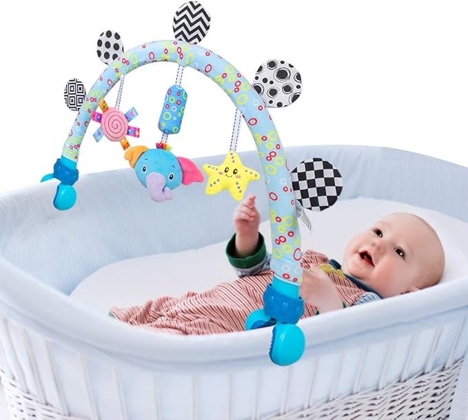Caterbee Travel Arch Bassinet Mobile Toys for Infant & Toddlers,Clip on Stroller Toy Crib Accessory & Pram Activity Bar Toy for Indoor and Outdoor (Elephant)