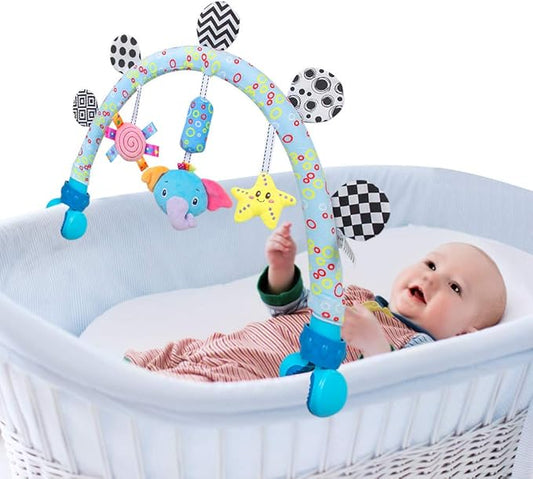 Caterbee Travel Arch Bassinet Mobile Toys for Infant & Toddlers,Clip on Stroller Toy Crib Accessory & Pram Activity Bar Toy for Indoor and Outdoor (Elephant)