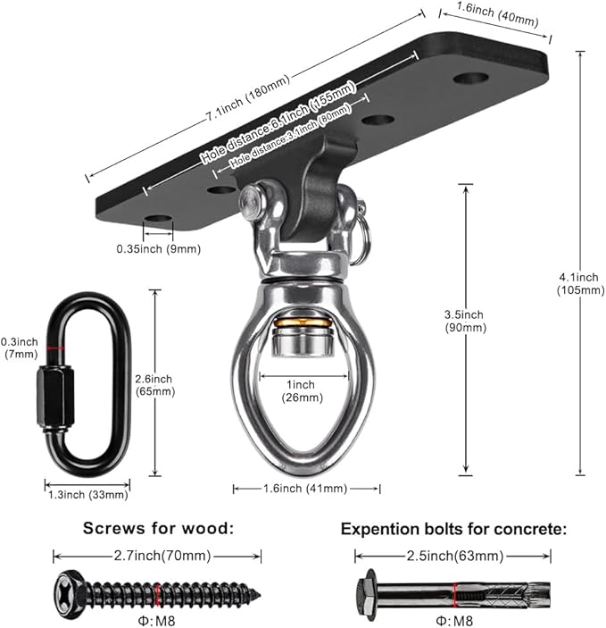 Dolibest 2 Pack Heavy Duty Swing Hangers, Swing Set Accessories with Carabiner for Indoor/Outdoor Use, Porch Swing, Hanging Kit for Wooden/Concrete Set w/ 8 Wood Screws and 8 Expansion Bolts, 900LB