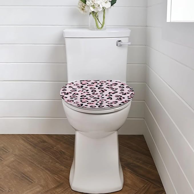 Leopard Print Toilet Seat Covers for Bathroom Pink Leopard Print Toilet Seat Cushion Cover Replacement for Bathroom Decor Machine Washable Toilet Lid Cover Elongated,Easy to Clean