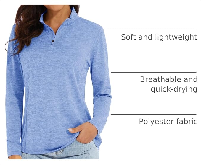 MAGCOMSEN Women's UPF 50+ Sun Shirts Long Sleeve 1/4 Zip Pullover Quick Dry Workout Hiking Tops Running Athletic Shirts