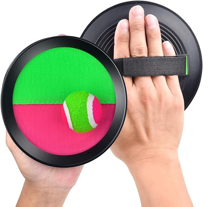 WXJ13 4 Sets Paddle Catch Ball and Toss Game 15.5cm Velcro Catch Ball Set for Sport with a Bag