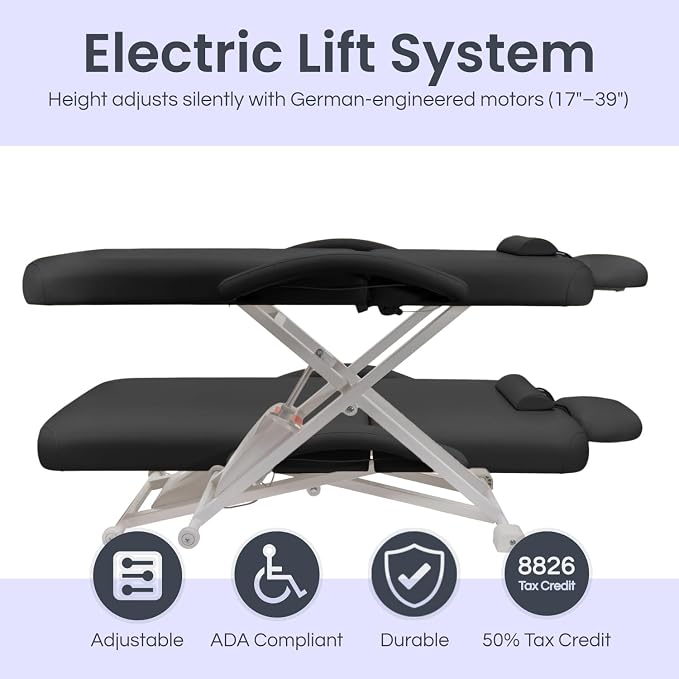 Electric Lift Back Massage, Spa, and Treatment Table | Adjustable Height and Backrest | ADA Compliant | 2 Year Warranty | Foot Control