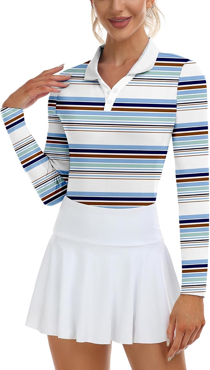 Soneven Womens Golf Shirts Moisture Wicking V Neck Long Sleeve Polo Shirts Collared Tops