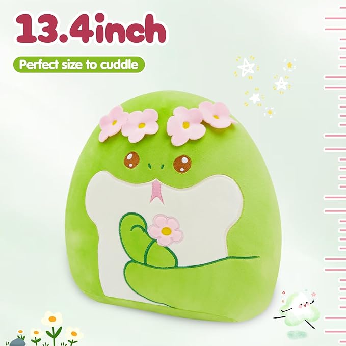 SpecialYou Flower Crown Green Snake Plush Pillow - Soft Snake Stuffed Animal Pillow Plushie Toy Birthday Gift for Kids, Boys & Girls 14inch