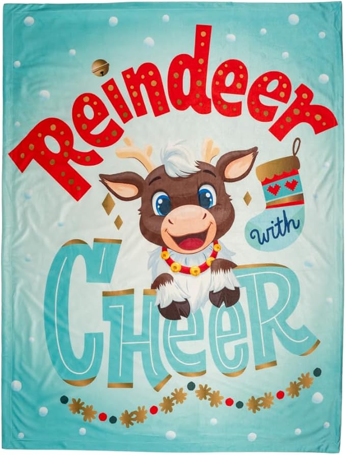 Reindeer in Here Holiday Christmas Kids Bedding Soft Plush Blanket Throw, 46 in x 90 in, (Officially Liensed Product) by Franco