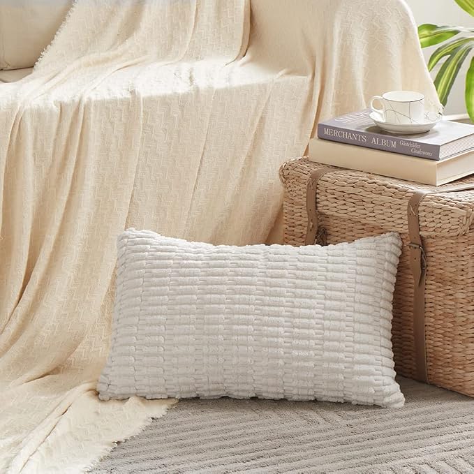 Fancy Homi 4 Packs Decorative Throw Pillow Covers for Living Room Couch Bed, Modern Farmhouse Boho Home Décor Accent Cushion Case, 24" x 16", White