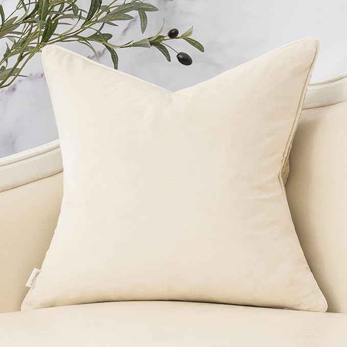 Beige Twigs Greenish Throw Pillow Cover Branches Velvet Cushion Case Neutral Pillowcase for Sofa Couch Bedroom Living Room Home Decor,20x20 Inch