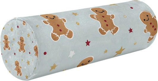 Green Christmas Gingerbread and Stars Neck Roll Pillow Bolster Round Health Memory Foam Long Cervical Cylinder Pillows with Removable Washable Cover for Body Bed Legs Back Yoga