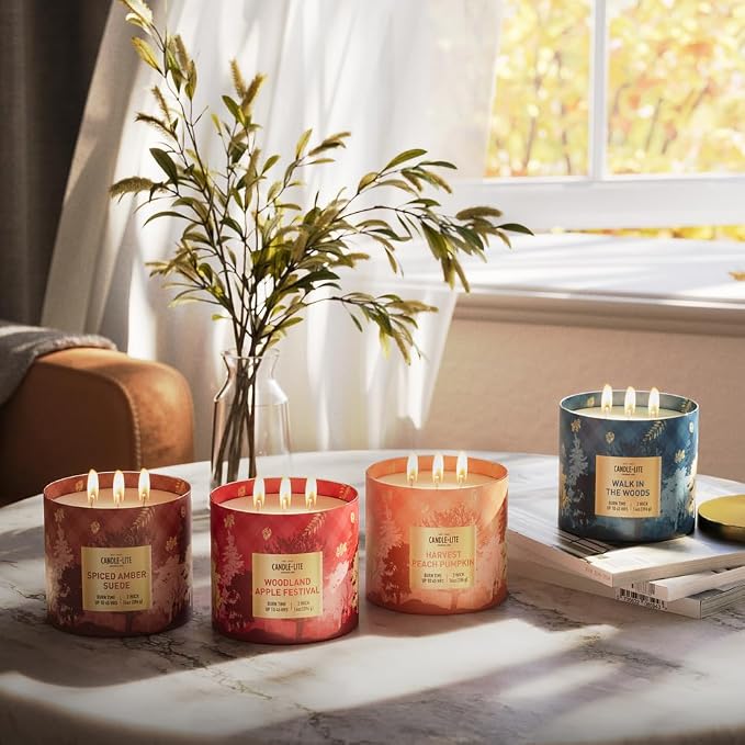 Candle-lite Fall Scented Candles, Fresh Greens with Rosewood and Cedarwood, 14 oz 3-Wick Jar Candle, Proudly Poured in The USA, Autumn Home Decor, 45 Hours of Burn Time, Ideal Gift for Men and Women