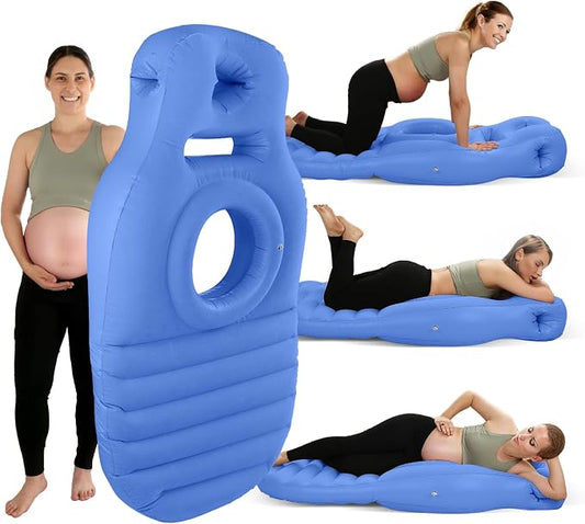 Inflatable Pregnancy Pillow with Belly & Head Hole, Prone Pregnancy Pillow for Stomach Sleepers, Maternity Air Mattress for Belly Support, Pregnancy Pool Float for Tummy Relaxation & Massage, Blue