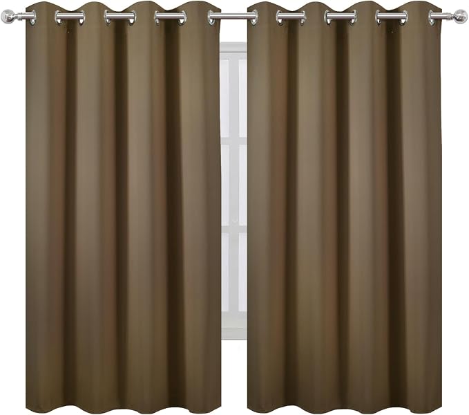 LEMOMO Brown Blackout Curtains 52 x 63 Inch Length/Set of 2 Curtain Panels/Thermal Insulated Room Darkening Curtains for Bedroom and Living Room