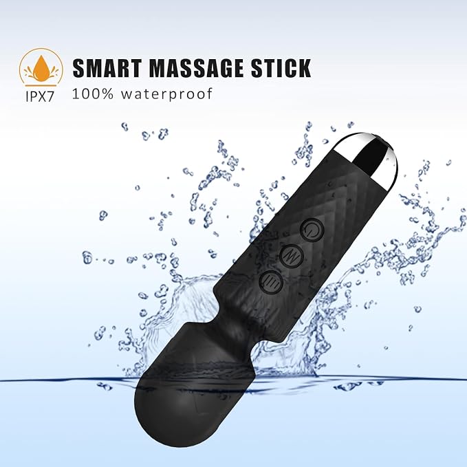 CHARMING Handheld Personal Wand Massager – Waterproof, USB Rechargeable, 20 Vibration Patterns, 8 Speeds, Quiet &, Skin-Soft Silicone for Travel Friendly Relaxation Tool -Black