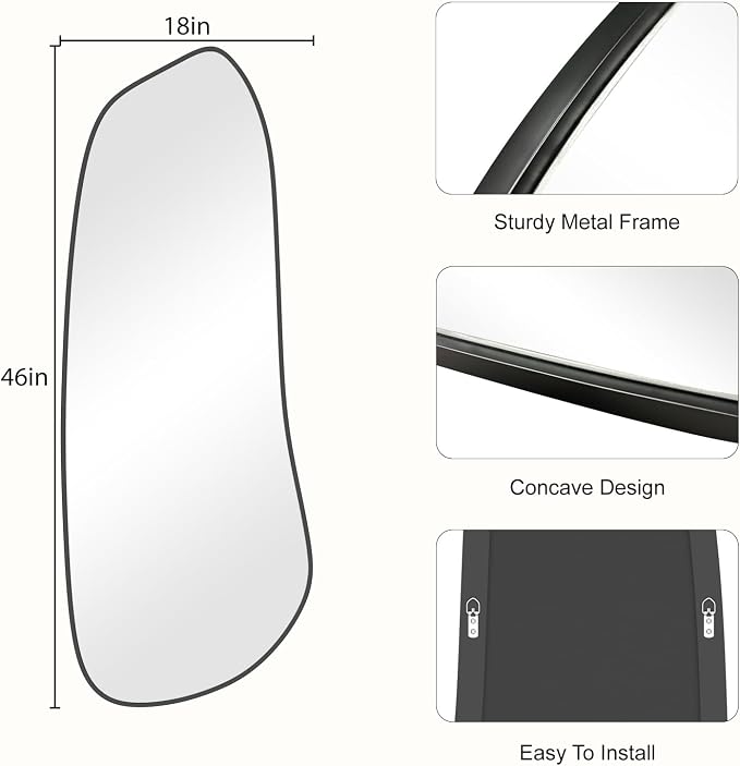 Irregular Wall Mirror, Asymmetrical Mirror Wall Mounted with Black Framed for Living Room, Bathroom, Bedroom, Entryway Wall Decor, 46"×18", Black