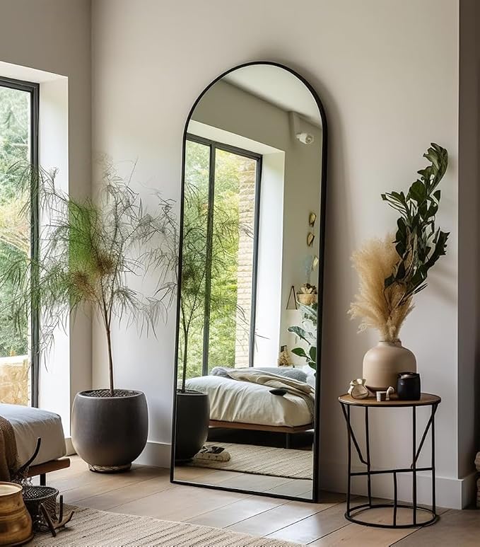 Dewfig Mirror Full Length, 64"X21" Arched Floor Mirror, Black | Aluminum Alloy Frame Full Body Mirror, HD Shatterproof Tempered Glass, Lean/Stand/Wall for Living Room,Bedroom, Dressing Room