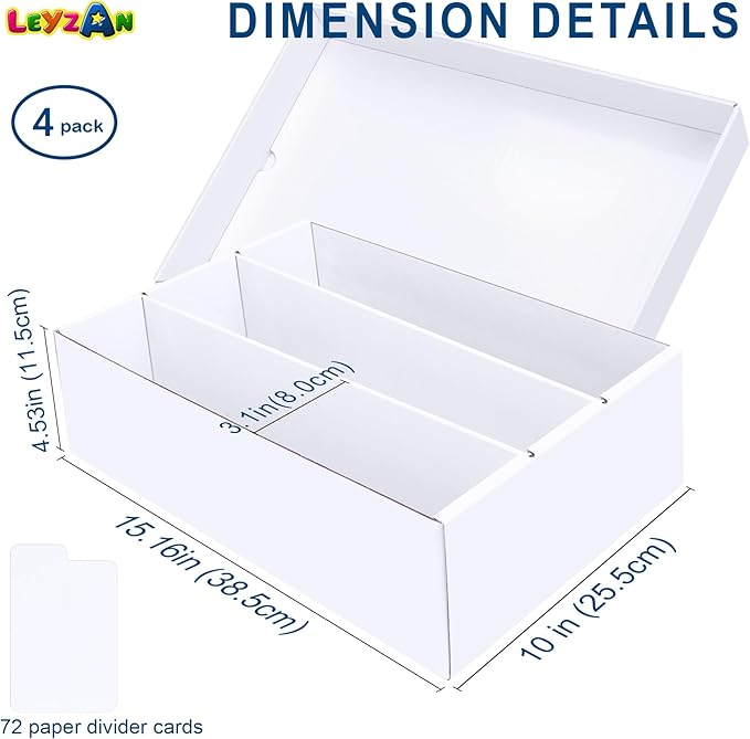 Trading Card Storage Box 4 Pack–2400 Count Cardboard Organizer with Dividers for MTG, TCG, Sports, Toploader, Commander