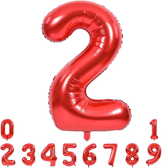 TONIFUL 40 Inch Red Large Numbers Balloons 0-9, Number 2 Digital 2 Helium Balloons, Foil Mylar Big Number Balloons for Birthday Party Anniversary Supplies Decorations