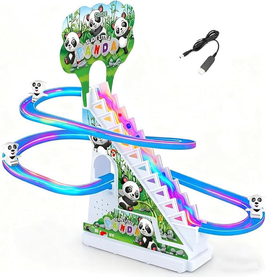 Panda Climbing Toy Set Electric Light Slide Climbing Toys for Automatic Stairs,Playful Santa Race Game Christmas Roller Climbing Toys with LED Light and Music for Toddlers Boys Girls