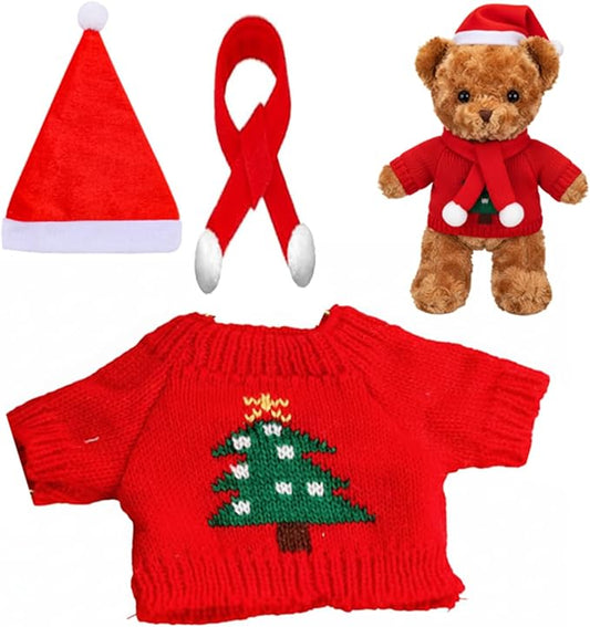 Set of 3 Christmas Bear Clothes Christmas Tree Sweater Hat Scarf Fits 12-16 Inch Bear Stuffed Animal, Stuffed Animal is Not Included (Classic Style)