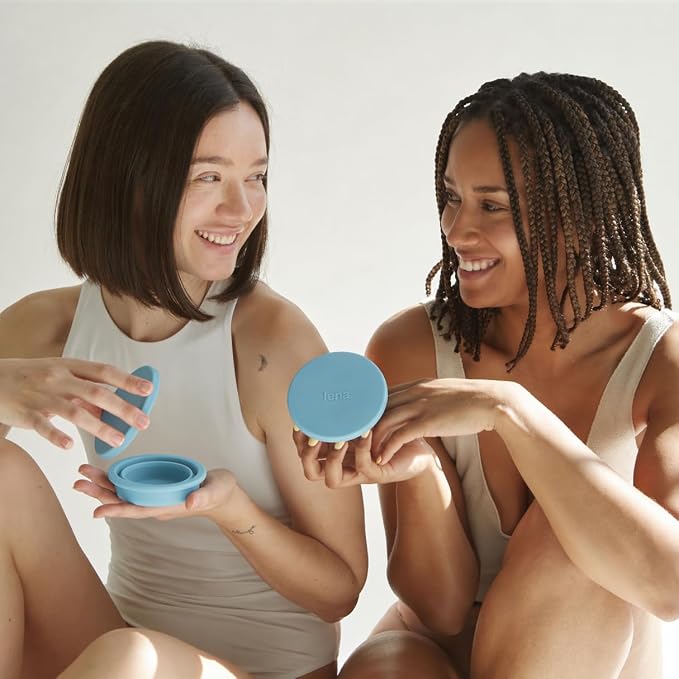 Lena Menstrual Cup Cleaner Case & Period Disc Sanitizer, Home and Travel Size Feminine Wash, Period Essentials for Women, Microwavable, Compact & Collapsible Silicone Container, Light Blue