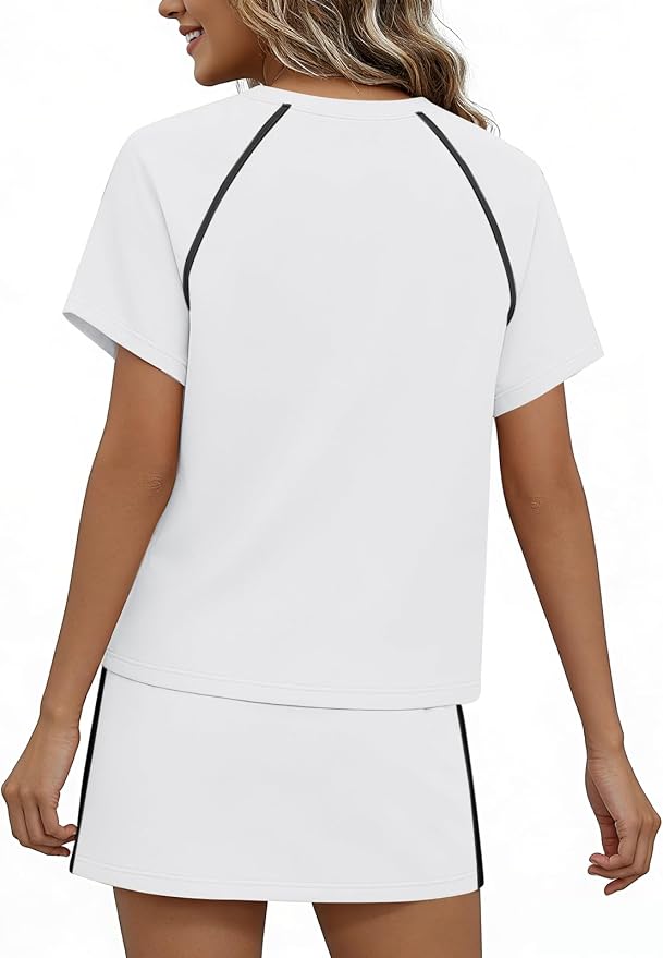 Womens 2 Piece Skirt Sets Summer Tennis Outfits Vacation Skort Set | Two Piece Sets, Short Set, Athletic Workout Golf Outfits, Crew Neck, Color Block, Drawstring, Workout Mathcing Lounge Sets