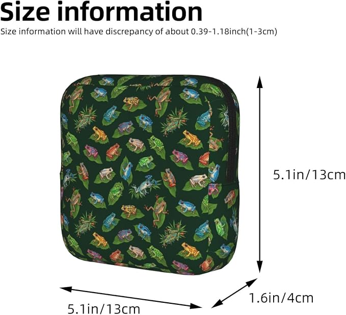 Pocket Sized Sanitary Napkin Pouch Frogs On Leaves Green Art, Anti Dust Material, Convenient Storage Holder for Women Period Essentials Outdoor Use