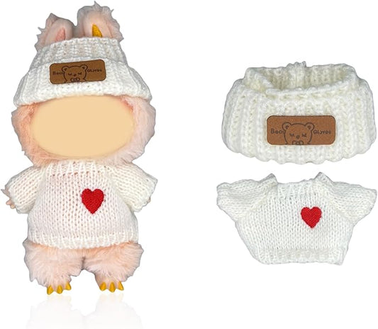 17cm Doll Clothes(NO Doll), Cute Dolls Outfit Accessories with White Sweater & Knit Hat Small Kawaii Clothes Set for Dolls (Style 6)
