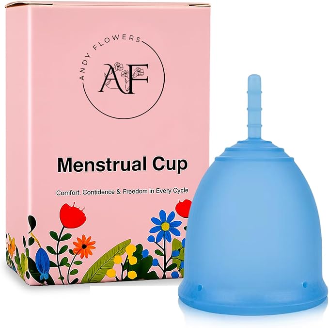 Reusable Menstrual Cup, Medical Grade Silicone Period Cup for Women & Beginners, Eco-Friendly Feminine Hygiene, Leak-Free Comfort for Up to 12 Hours (Small & Large) (Blue, Small)