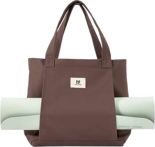 Moyaqi Canvas Tote Bag with Yoga Mat Carrier Pocket Carryall Shoulder Bag for Office, Workout, Pilates, Travel, Beach and Gym