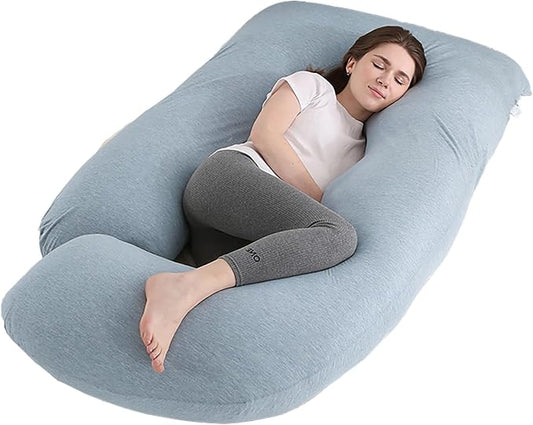 Jcickt Pregnancy Pillow for Sleeping,59 inch Maternity Pillow with Removable Washable Cover,J-Shaped Cooling Full Body Pregnant Pillow -Support for Backs,Legs, Belly, HIPS, Improve Sleep-Sky Blue