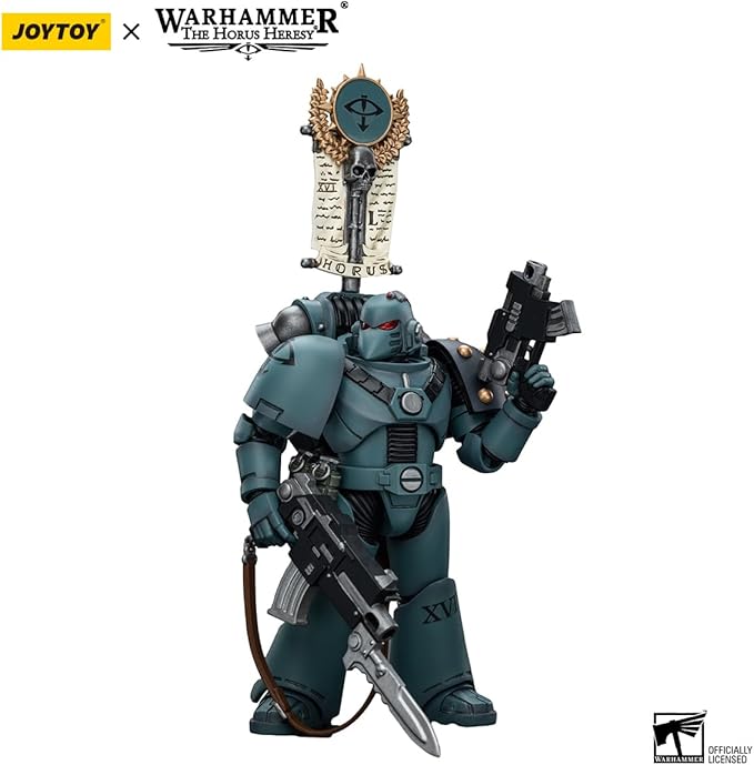 Joytoy Warhammer The Horus Heresy Sons of Horus 1:18 Action Figure Mecha Joy Toy MKVI Tactical Squad Legionary with Legion Vexilla Collection Model Anime 4.88 inch