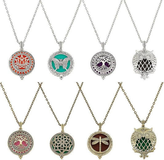 arricraft 8 Pcs Essential Oil Diffuser Pendants, Alloy Aromatherapy Charms Necklace Bulk Blend Perfume Diffuser Necklace Set for Women Jewelry Accessories