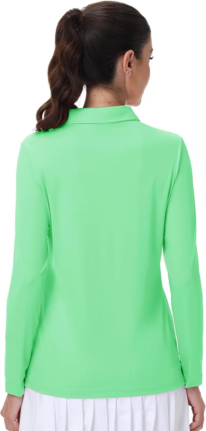 MAGCOMSEN Long Sleeve Polo Shirts for Women Golf Tops with Collar Work | UPF 50+ Sun Protection, 4 Buttons, Moisture Wicking, Breathable, 4-Way Stretch, Collared, Quick Dry, Active, Casual, Tennis