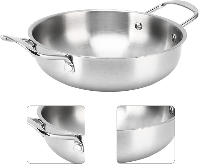 Rengue Stainless Steel Korean Ramen Pot, Heating Cookware with Flat Bottom for Soup and Noodles, Lightweight Portable and Multipurpose Kitchen Tool Stainless Steel Korean Ramen Pot, (22cm)