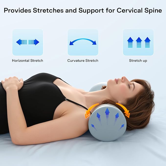 Neck Roll Pillow - Cooling Cover Round Neck Pillow for Sleeping - Memory Foam Cervical Support Pillow - Ergonomic Cylinder Pillows for Neck, Leg, Back, Yoga, Relaxing (Grey Blue)