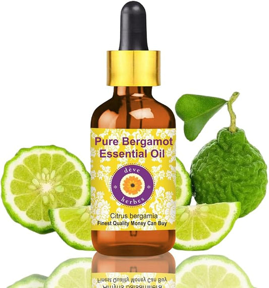 Deve Herbes Pure Bergamot Essential Oil (Citrus bergamia) with Glass Dropper Natural Therapeutic Grade Steam Distilled 5ml (0.16 oz)