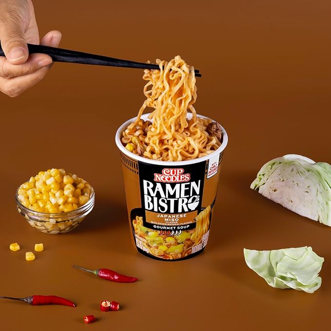Nissin Cup Noodle Ramen Bistro, Japanese Miso, 3.1 Ounce (Pack of 6) | Quick, convenient meal ready in minutes with just hot water.