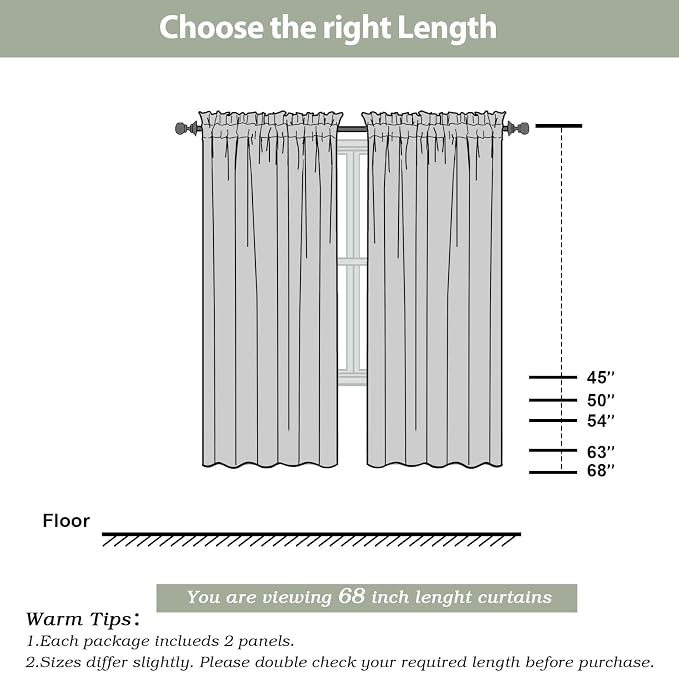 OWENIE Cream Sheer Curtains 68 Inch Length 2 Panels Set for Bedroom Living Room, Light Filtering Voile Sheer Curtains, Airy Rod Pocket Farmhouse Curtain, Cream, Each 42Wx68L inch