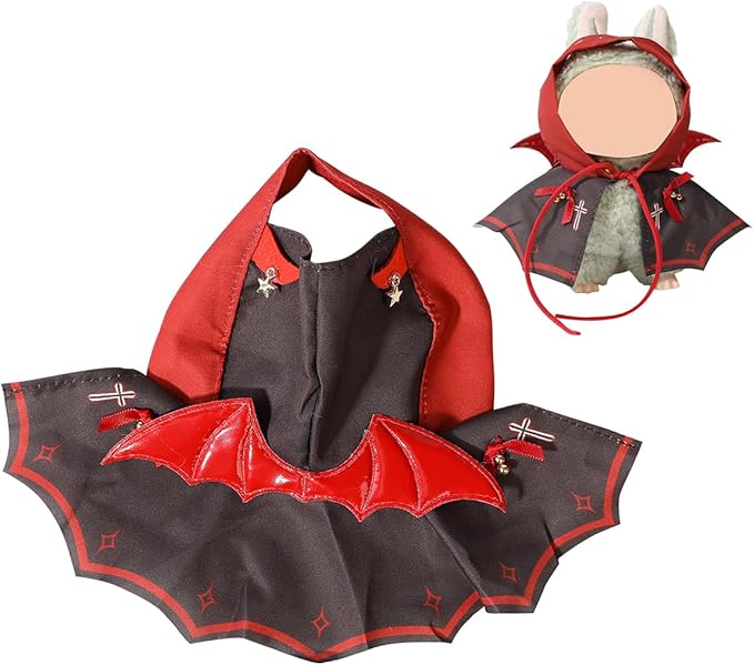 Doll Clothes for Labubu (for Standing/Sitting 17/15cm Plush Doll)(NO Doll)- Multiple Style Accessories Handcrafted Clothing Dress Up Included Headwear and Clothes for Girl Woman (Bat)
