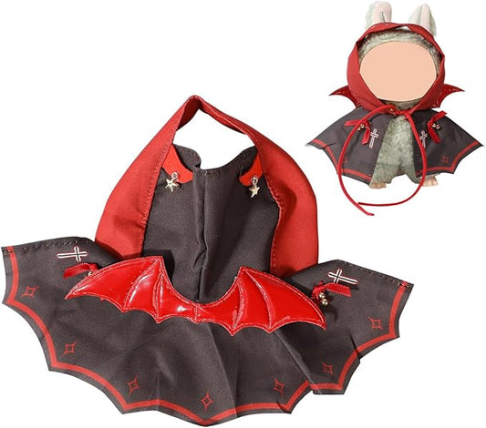Doll Clothes for Labubu (for Standing/Sitting 17/15cm Plush Doll)(NO Doll)- Multiple Style Accessories Handcrafted Clothing Dress Up Included Headwear and Clothes for Girl Woman (Bat)