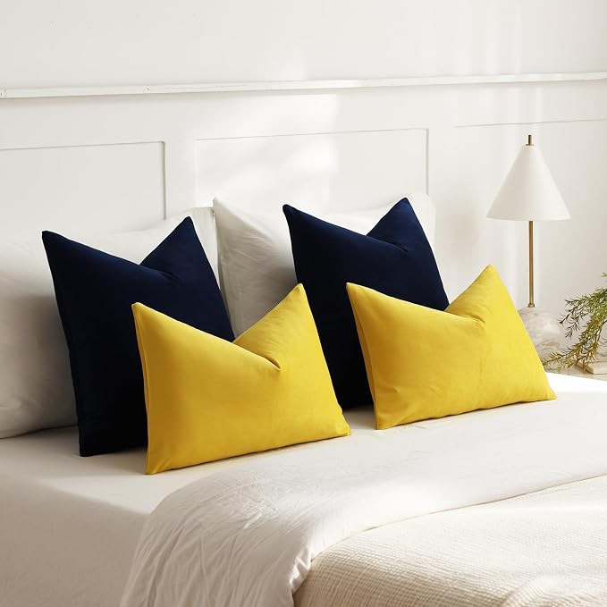 Lumbar Pillow Covers 12x20 Yellow: Pack of 2 Cozy Soft Velvet Rectangular Modern Luxury Decorative Throw Pillow Cases for Sofa Couch Living Room Bed Home Decor