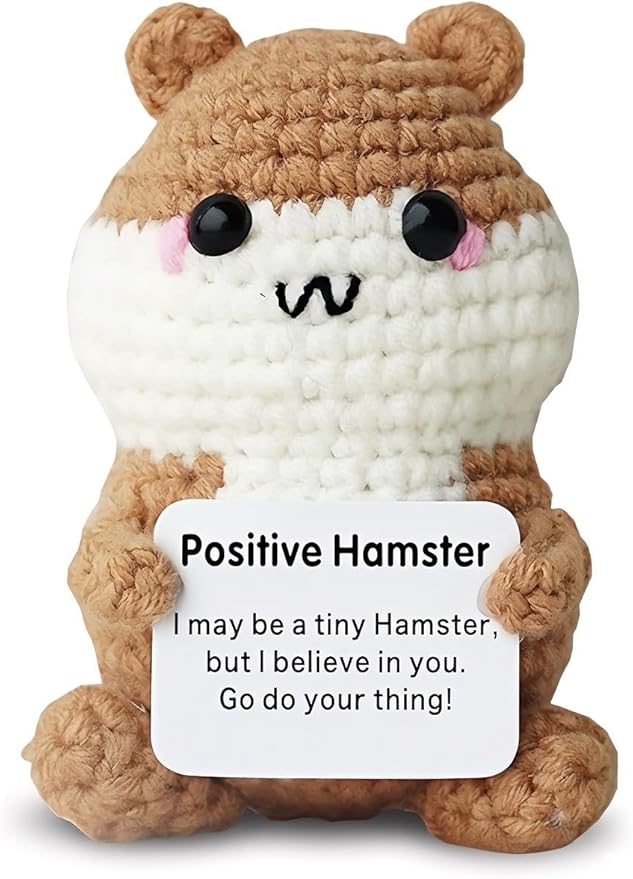 Hamster Gifts, Crochet Positive Support Hamster – Handmade Emotional Cheer Support Funny Gifts for Friend Coworker Birthday Christmas Stocking Stuffer White Elephant Under 10 Dollars