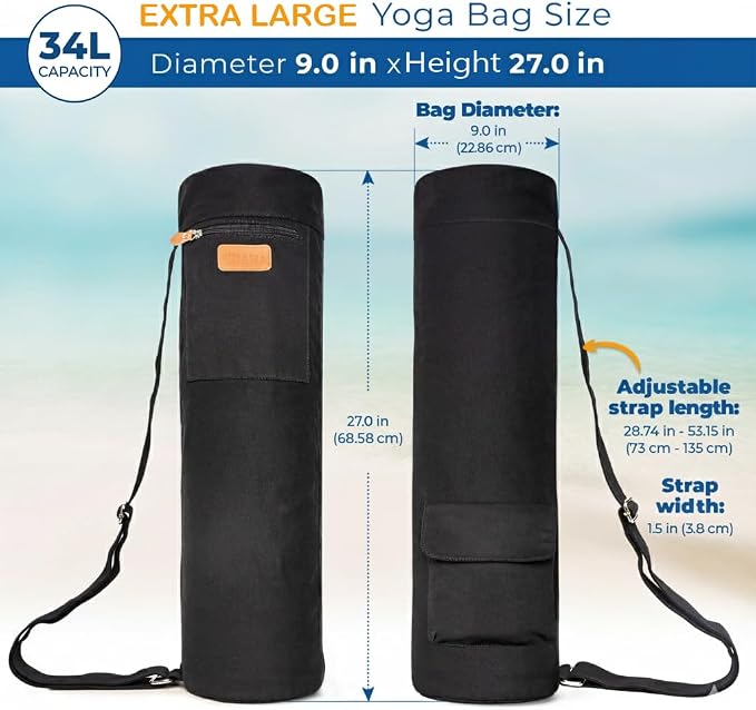 UDANA Canvas Yoga Mat Bag for Women & Men, Full-Zip Carrier with 3 Pockets & Adjustable Strap, Stylish Gym & Pilates Bag – Available in Multiple Sizes