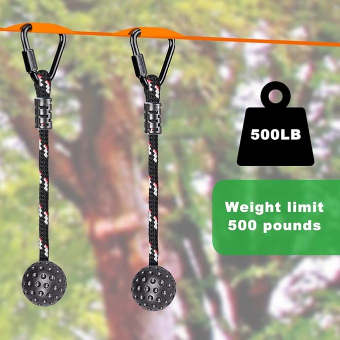 2 Pack Ninja Monkey Bars with Grip Ball 250LB Capacity Obstacle Course Bars with Safety Carabiners Trapeze Swing Bar for Slackline Ropes Swing Set Bars for Kids & Teens Ninja Line, Backyard ( Black )