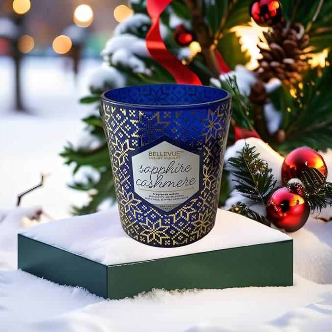 Bellevue Luxury Candles, 12 OZ Fragranced Candle, Soy Blend Wax, Essential Oils, Long-Lasting Burn, Home Fragrances, Aromatherapy Home Scented Candles Scent Sapphire Cashmere Pack of 2