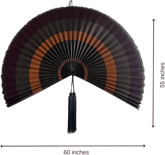 ChumDecor Bamboo Fan Wall Decor, Japanese Wall Fan Decoration, Ebony 60 in | Giant Oversized Oriental and Asian Style Hanging Decoration for Above the Bed Headboard or a Tall Stairwell Landing