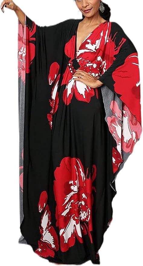 Venasha Womens Caftan Floral Print Kaftan Dress Short Sleeve Swimsuit Cover up Loungewear for Summer